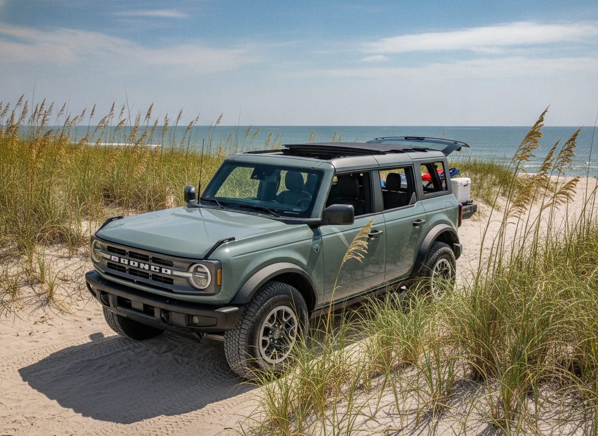 Ford Bronco on a dune crossing